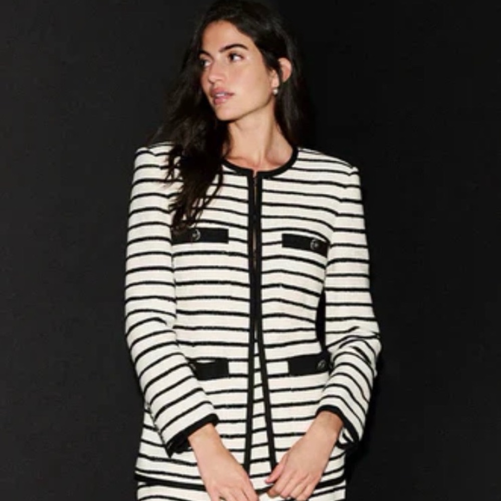 NWOT Veronica Beard Foster Black and White Striped Blazer